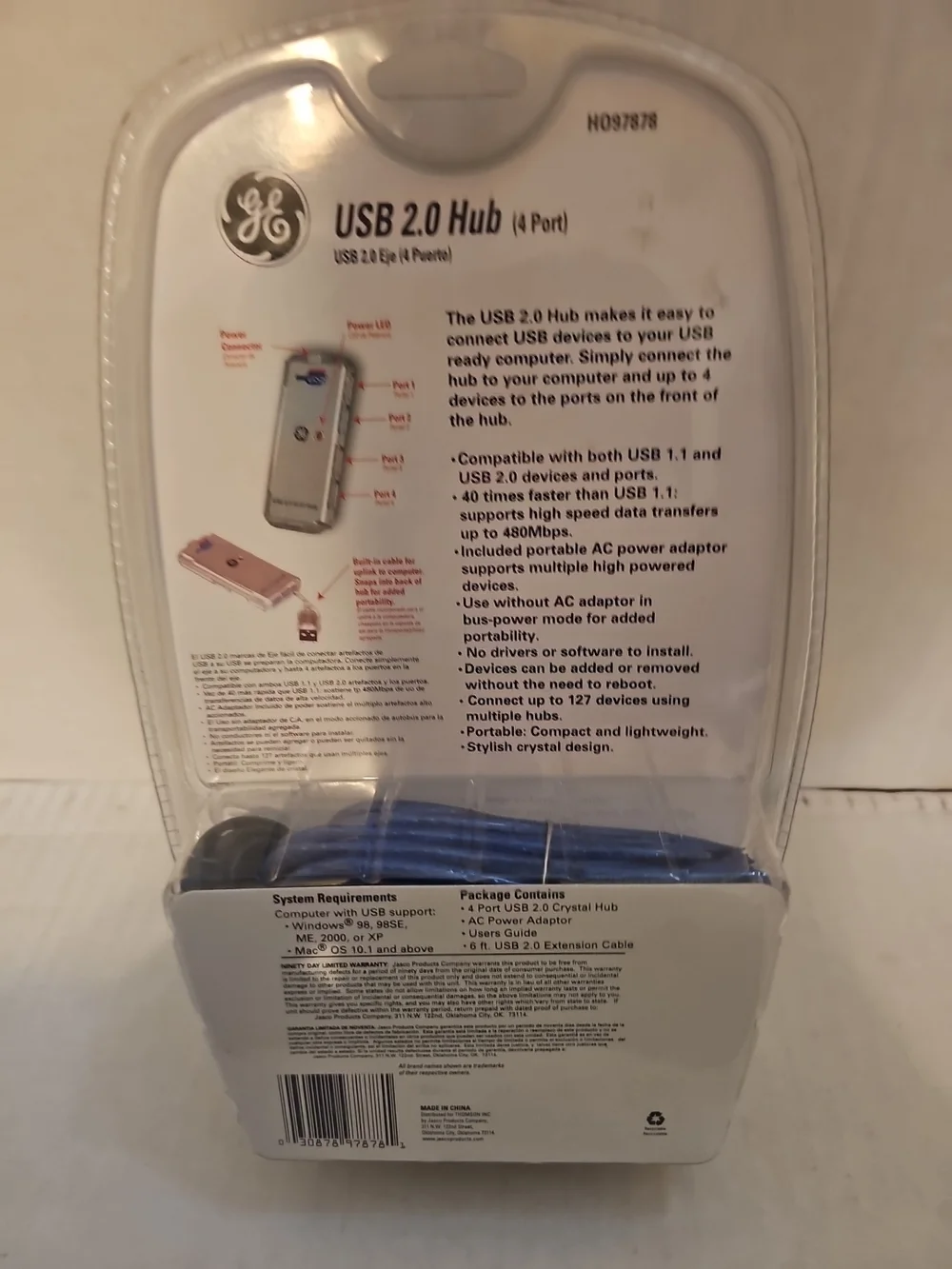 GE USB 2.0 4-Port Hub - White/Silver